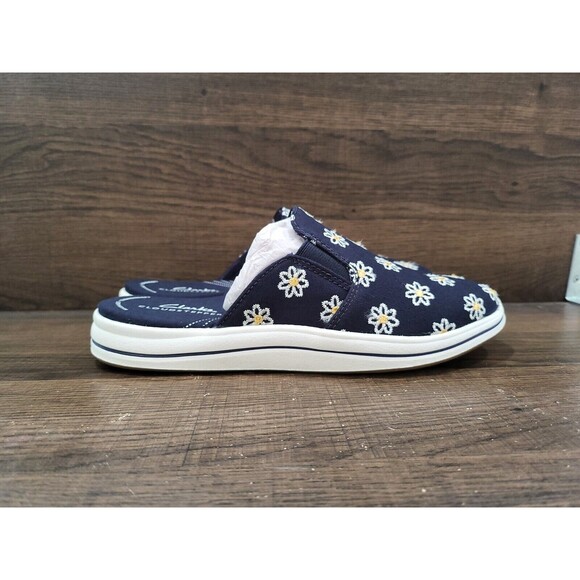 Clarks Women's Cloudstepper Breeze Shore Mules Navy Floral 5.5M New - Picture 3 of 10